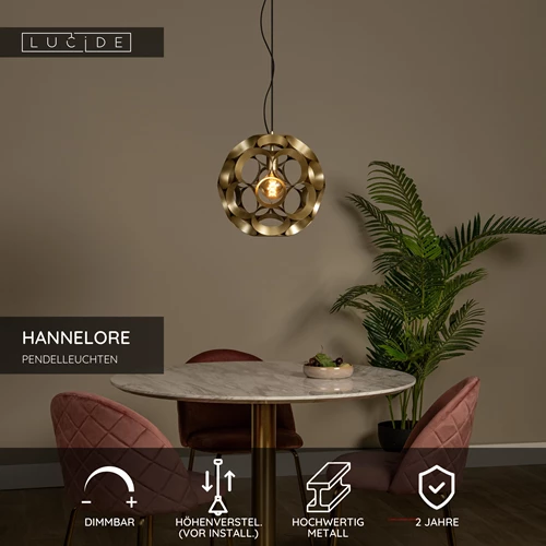Lucide HANNELORE - Pendelleuchten - Ø 40 cm - 1xE27 - Mattes Gold / Messing - USP